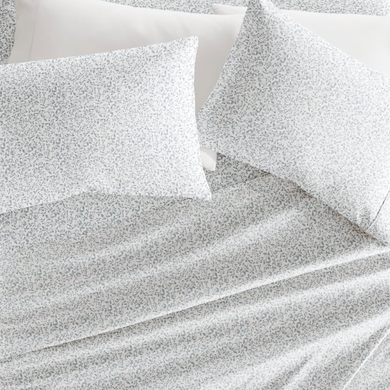 King Coastal Pattern Bed Sheets Set - Distressed Vine Blue, 4 Piece