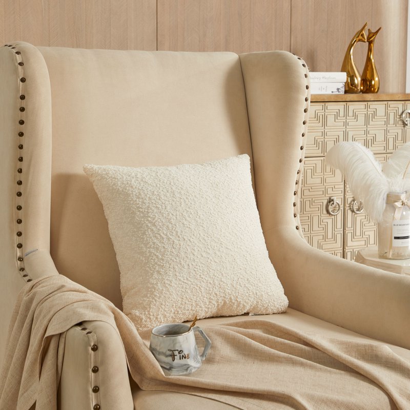 Decorative Square Boucle Pillow - Ivory, 18x18 Inches, Hidden Zipper - Variation 1