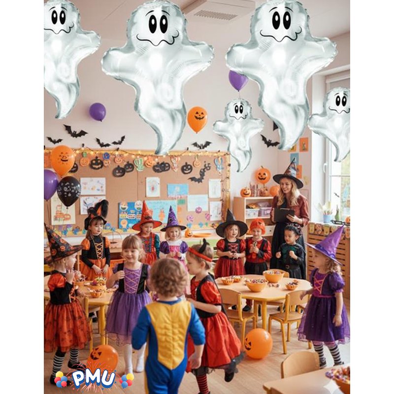 Halloween Flying Ghost Mylar Balloon 24 Inch - Pack of 10 Ghost Balloons