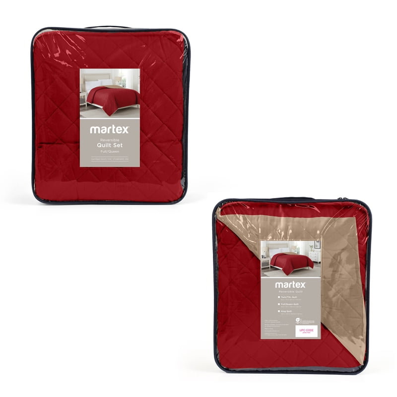 Reversible Microfiber King Coverlet - Khaki/Red Lightweight Bedding