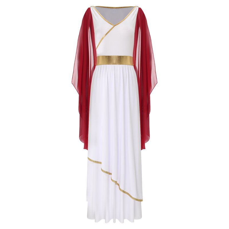 Greek Roman Goddess Costume for Women Burgundy XXL Toga Dress Halloween Fancy Dress