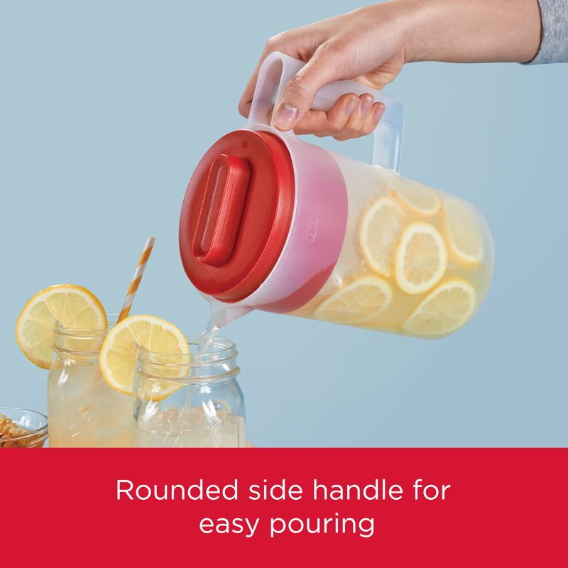 2 Quart Clear Plastic Pitcher with Three-Position Lid - Red