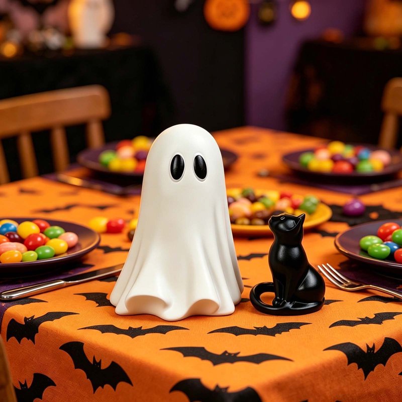 Halloween Ghost & Black Cat Resin Figurine Set - Separable Gothic Decor, 14#