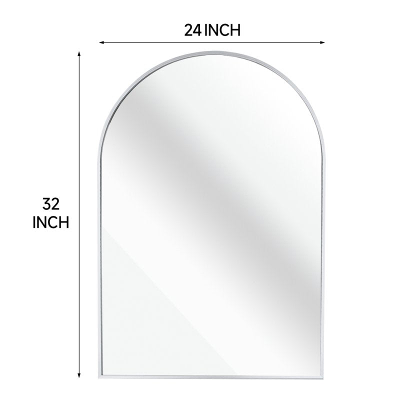 Arched Wall Mirror 24x32 Inches - Silver Finish, Modern Bathroom & Bedroom Decor