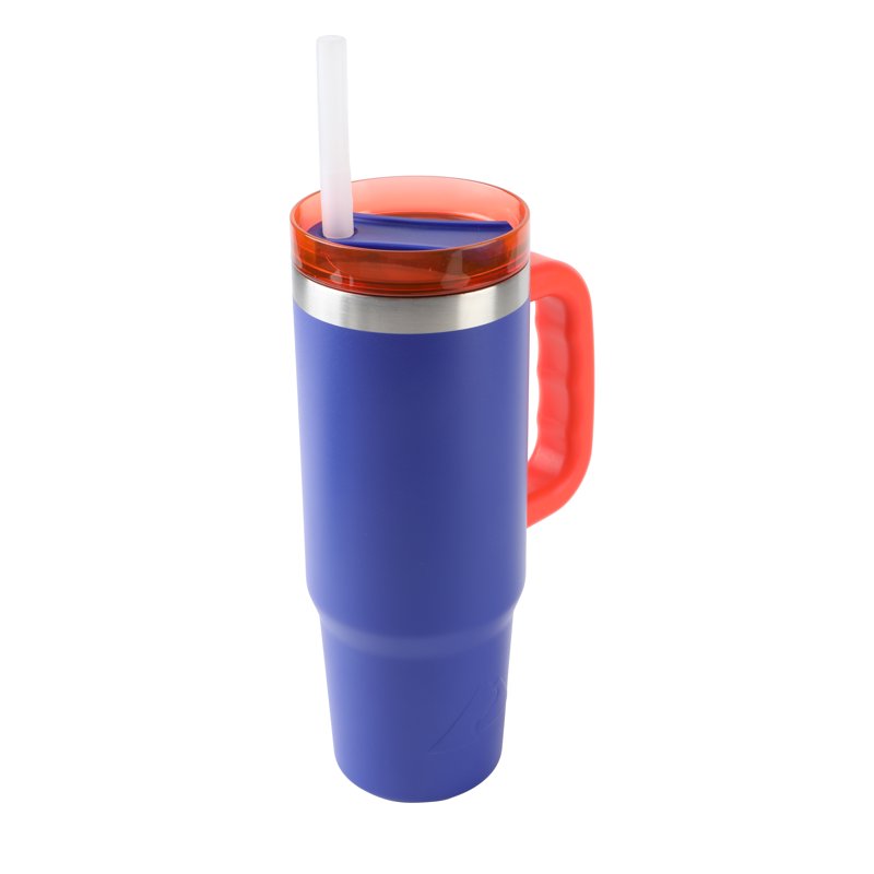 18 oz Insulated Stainless Steel Tumbler with Handle - Royal Blue & Bright Orange