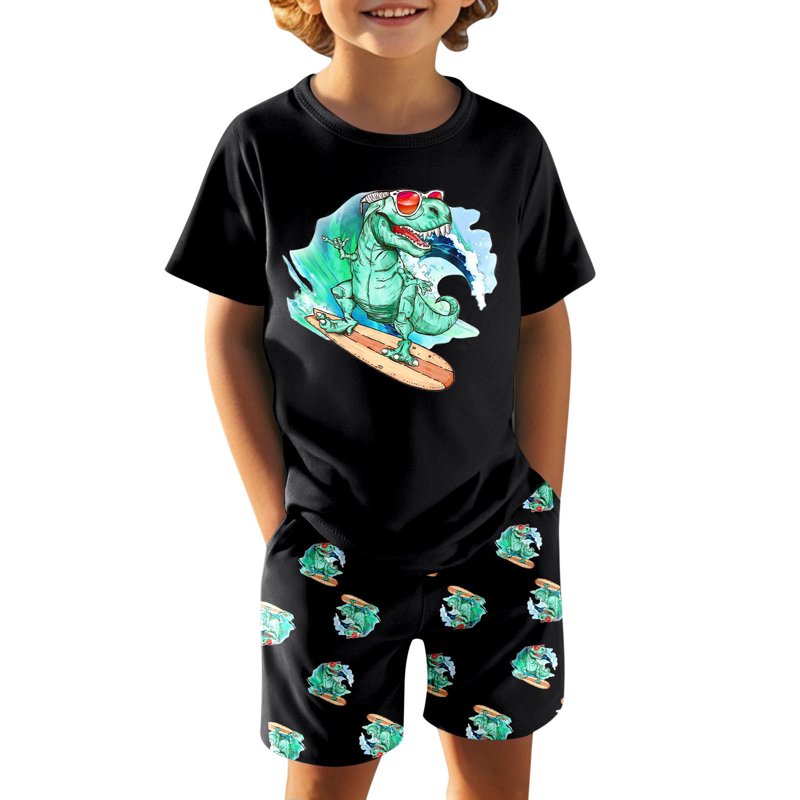 Dinosaur Pajamas for Boys - 2 Piece Cotton-Blend Sleepwear Set, Size 5-6 Years - White Z05 Variation