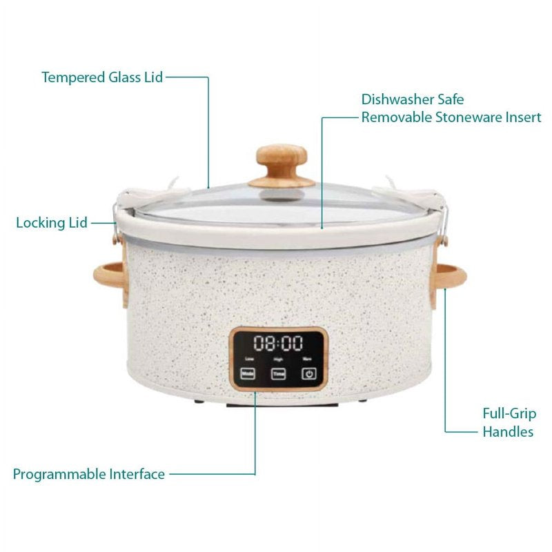 6-Quart Portable Slow Cooker - Teal Speckle with Locking Lid