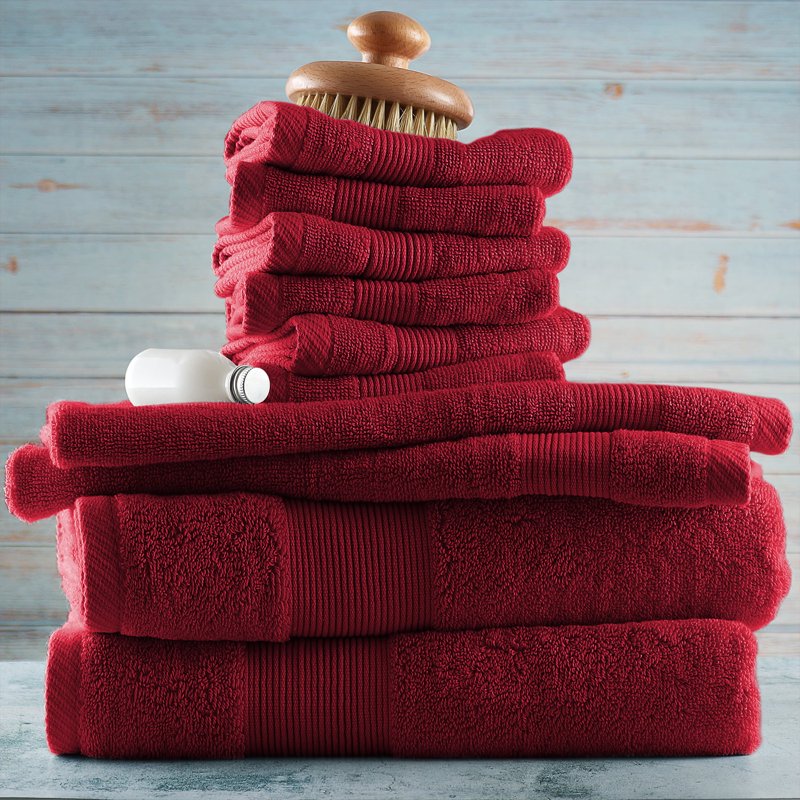 Clara Clark Bath Towels Set - 10-Piece Luxurious 100% Cotton, Red, Includes 4 Body Towels & 2 Washcloths - Variation of THIS listing