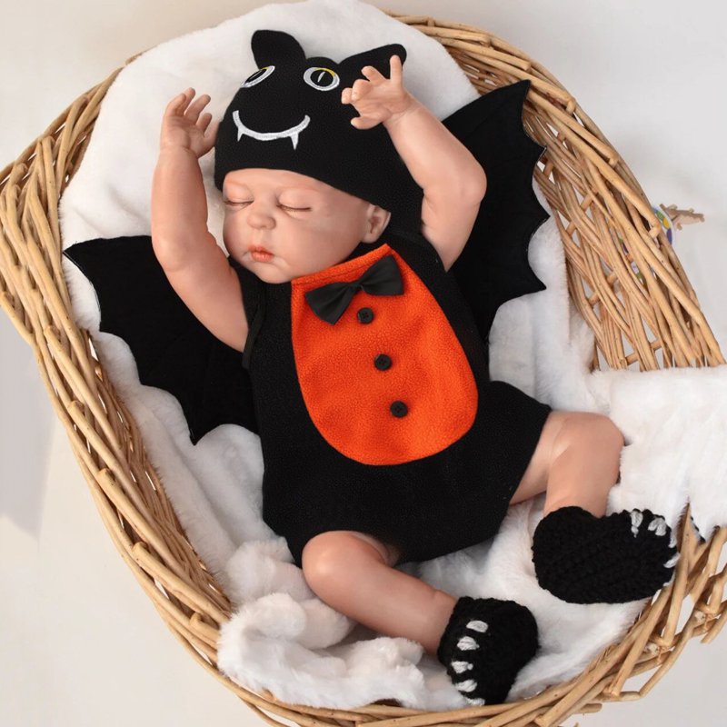 Black 18-24 Months Toddler Halloween Romper Set with Wing Hat 3PCS