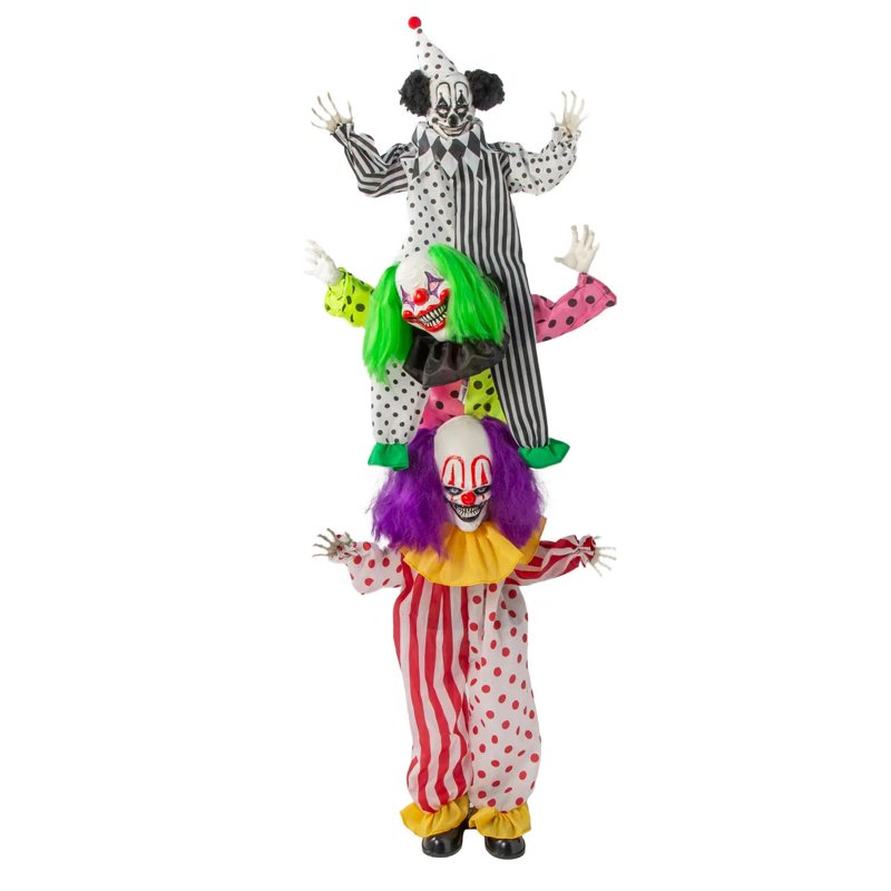 Animated 5 Ft 10 3/4 Inch Stacked Clown Halloween Decoration - Light-Up LED Figures