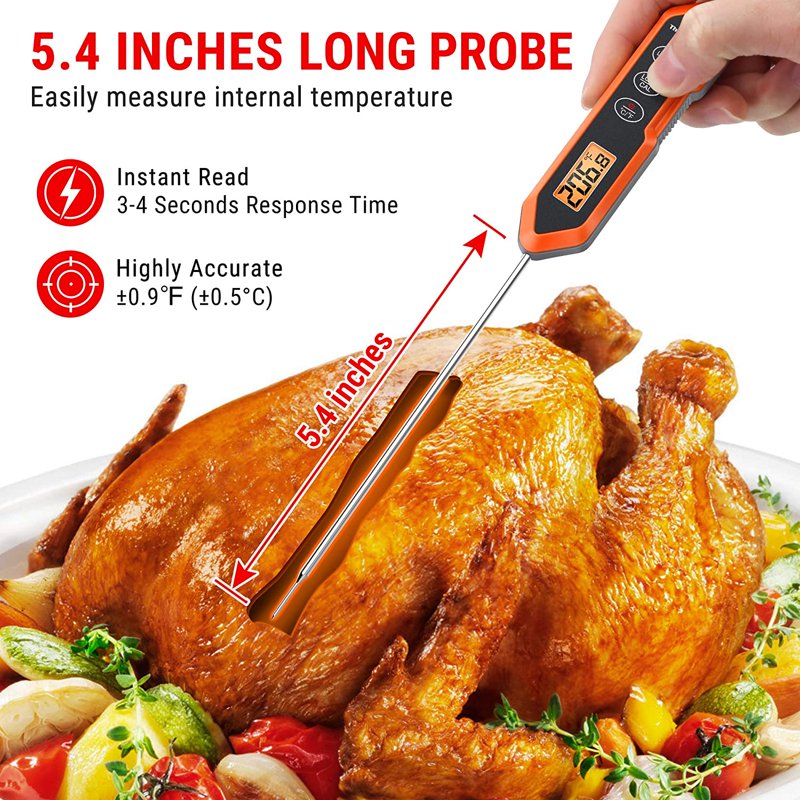 Instant Read Waterproof Cooking Thermometer - Orange