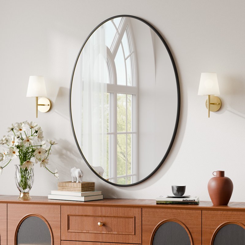 Oval Bathroom Wall Mirror 26x38 Black - Elegant Durable Frame