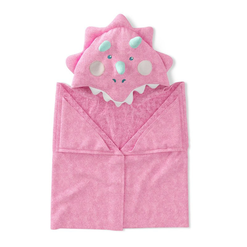 Kids Hooded Cotton Terry Bath Towel - Pink Dino, 25 x 50 Inches