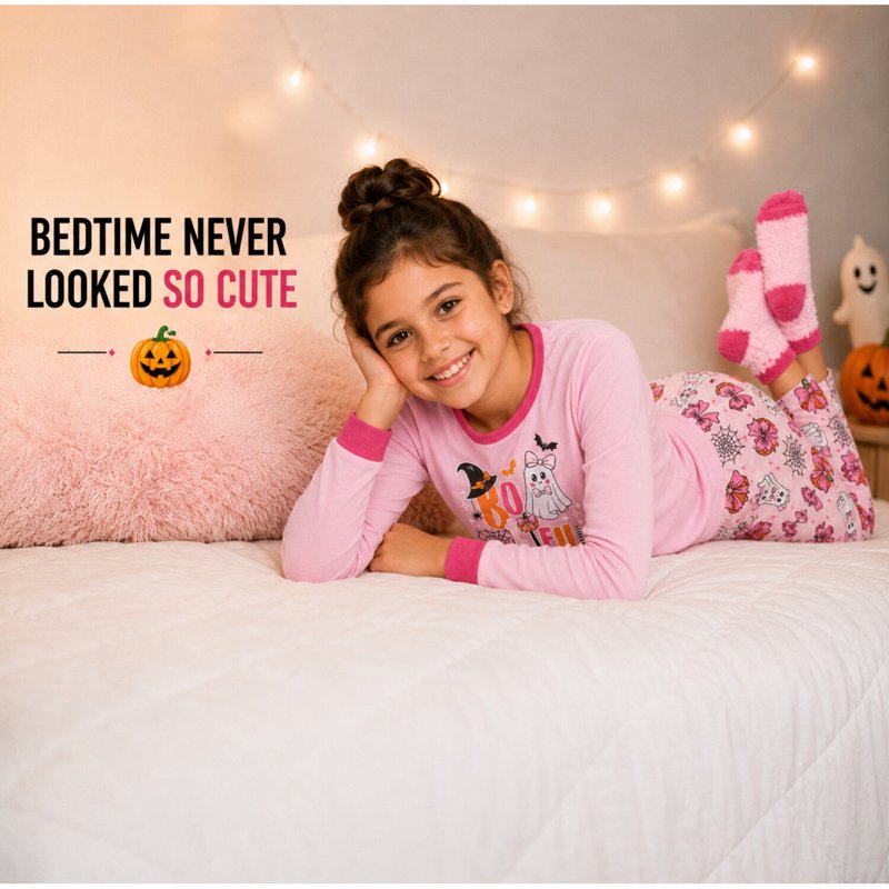 Girls Halloween Pajamas Set with Glow-in-the-Dark Accents - 2T-12, Variation: Bootiful Socks 10-12