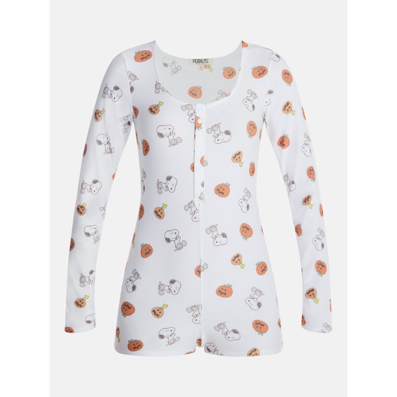 Coconut Milk Peanuts Snoopy X-Ray Women's Sleep Romper - XS Plus
