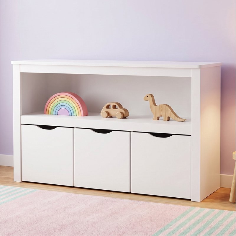 Kids Toy Storage Cabinet with 3 Rolling Bins - White