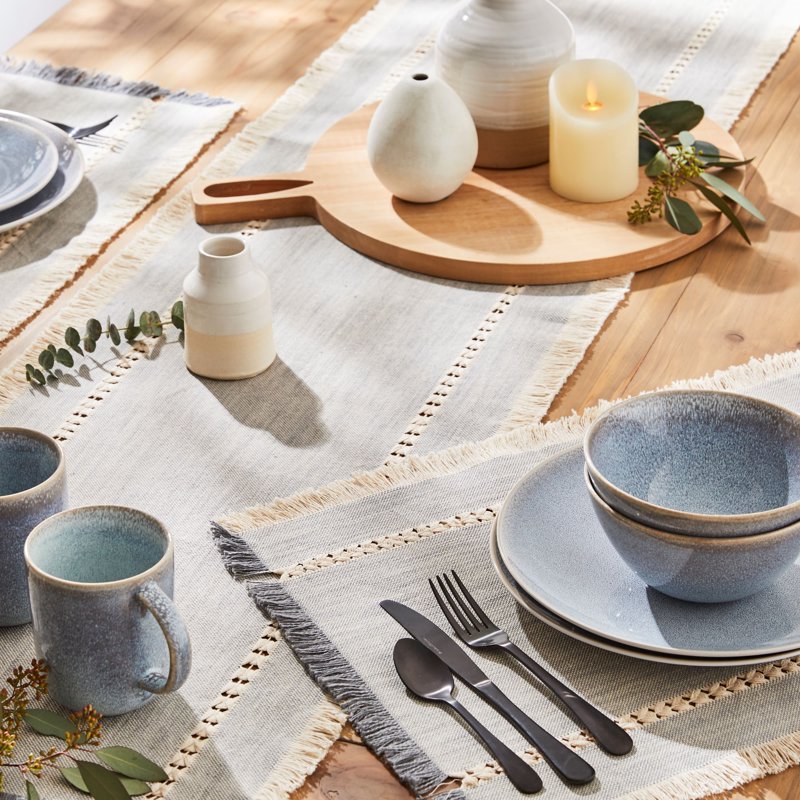 Cotton Gray Fringe Table Runner - 14 x 90 Inch