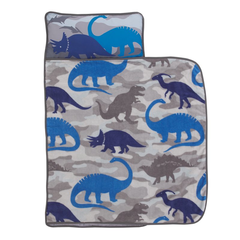 Kids Blue Dinosaur Toddler Nap Mat with Handle & Blanket - Preschool & Daycare