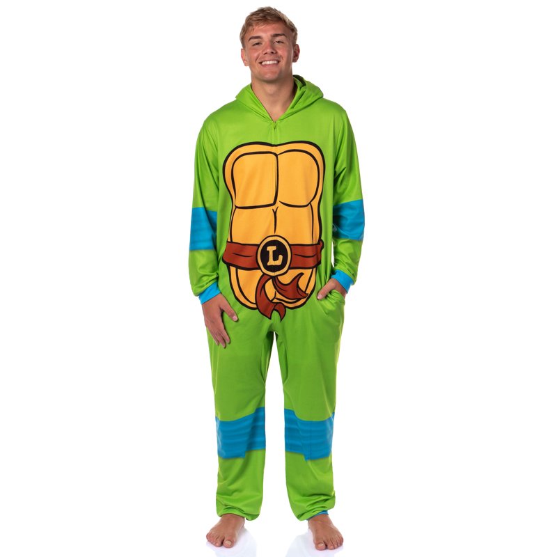 Kids Blue Teenage Mutant Ninja Turtles Hooded Union Suit - TMNT Pajama Costume