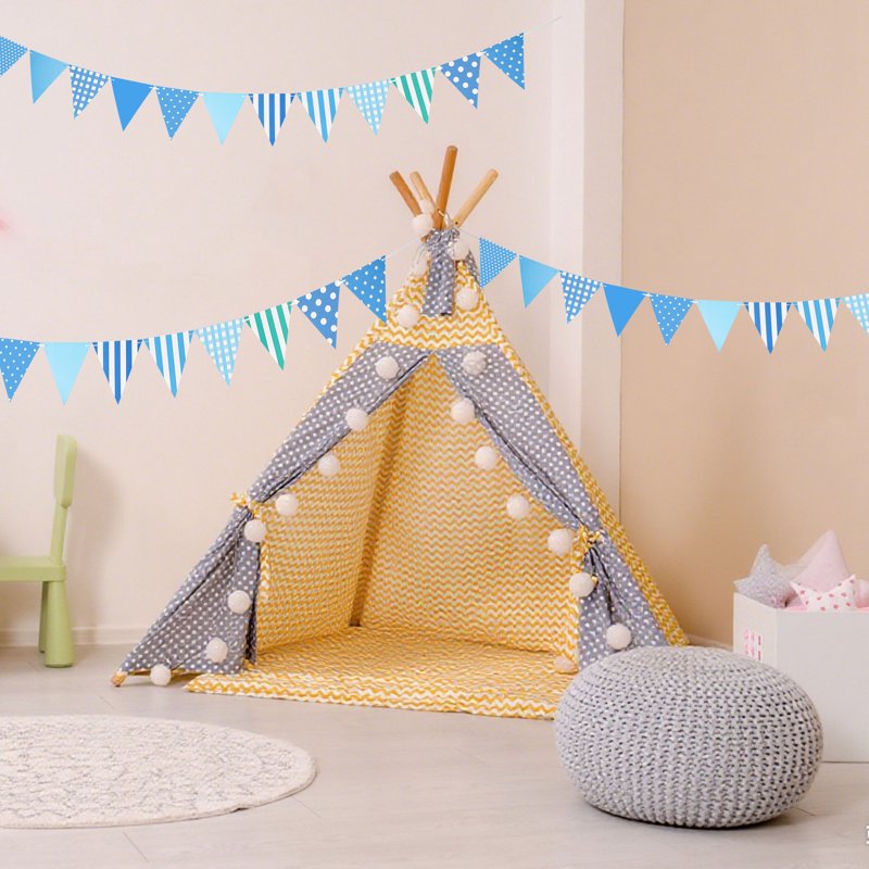 Blue Polka Dot & Stripe Pennant Banner String - 164ft 120Pcs Party Decorations - Variation of Blue-10