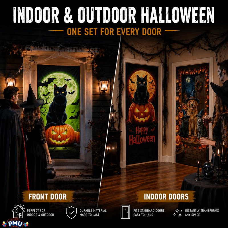 Halloween Door Cover Set - Spooky & Fun Door Decorations, 6 Bundles