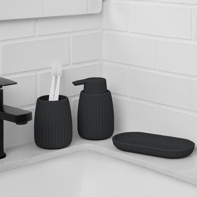 Mainstays Rubberized Plastic Ribbed Bathroom Accessory Tray - Black - Accessory Tray