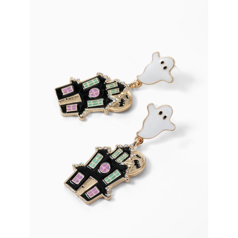 Haunted House Halloween Earrings - Spooky Dangle Jewelry with Fishhook Closure - Light & Comfortable - Variation: Haunted House