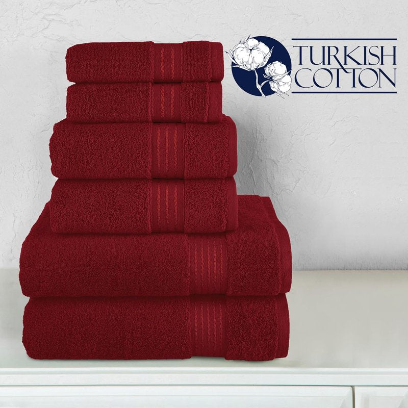 Luxury 6-Piece Cotton Towel Set - Burgundy, Quick Dry & Plush