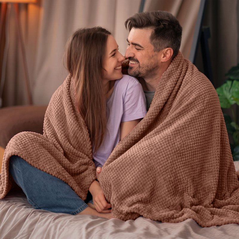 Queen Plush Texture Blanket - Ultra Soft All-Season Throw - Copper, Full/Queen