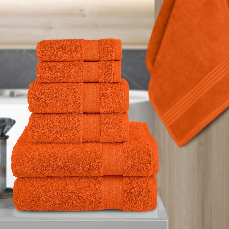 Orange 6-Piece Turkish Cotton Towel Set - Highly Absorbent & Soft Bathroom Towels