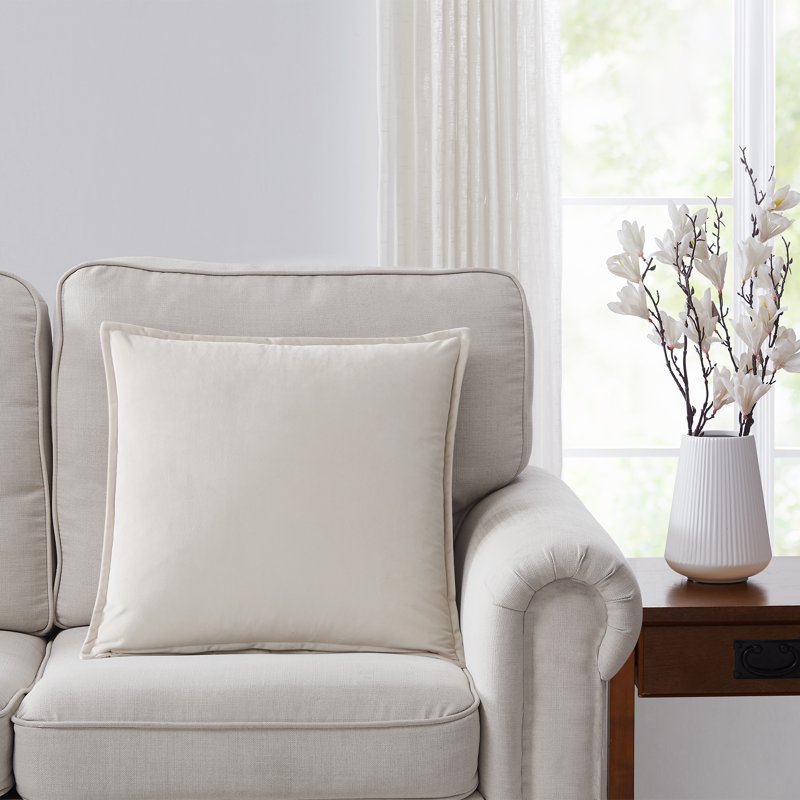 Reversible Velvet Decorative Pillow - Beige & White, 20x20 Inches