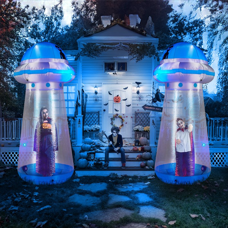 8.8 FT Halloween UFO Inflatable Yard Decoration with LED Lights & Stand-In Design