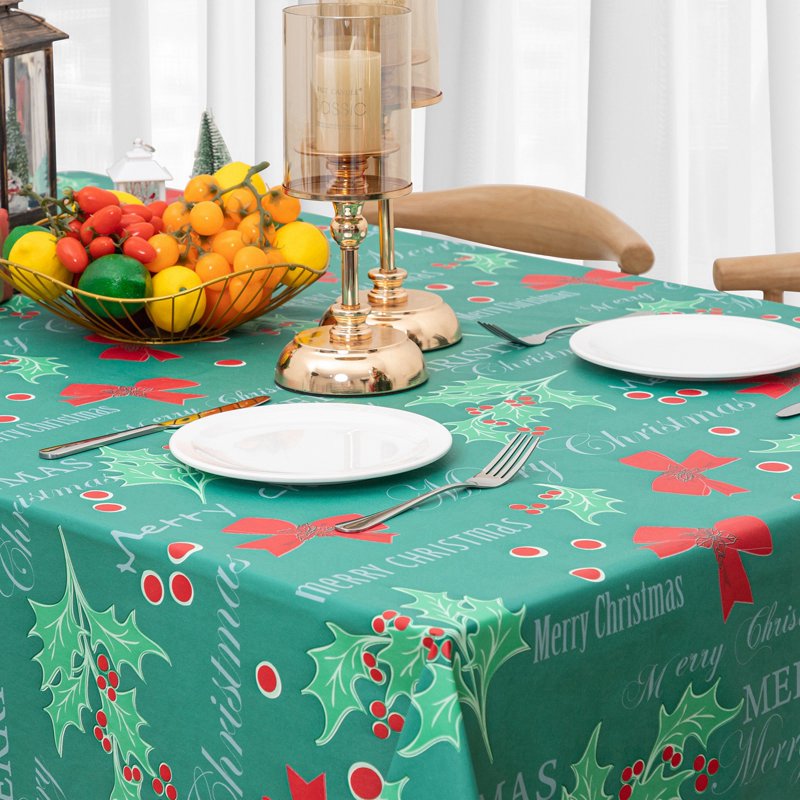 Christmas Tablecloth 60x84 Inch - Red & Green Waterproof Plastic