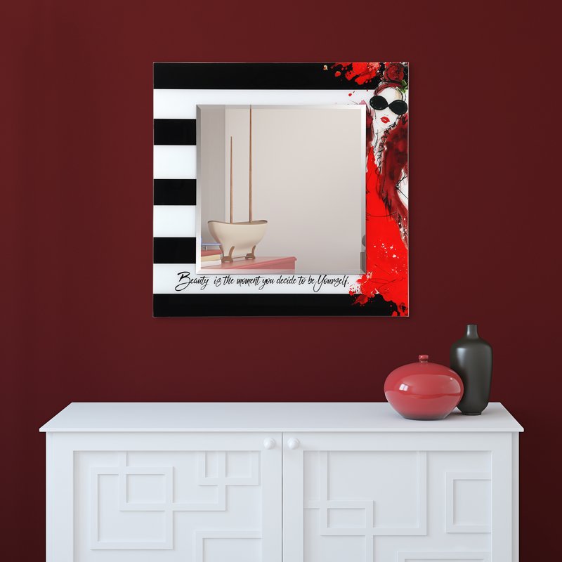 Fashion 24-Inch Square Beveled Wall Mirror with Tempered Art Glass - Variation of THIS listing