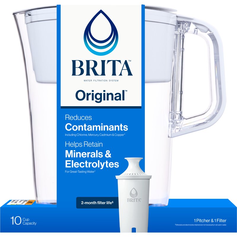 10-Cup Water Filtration Pitcher - BPA-Free, White
