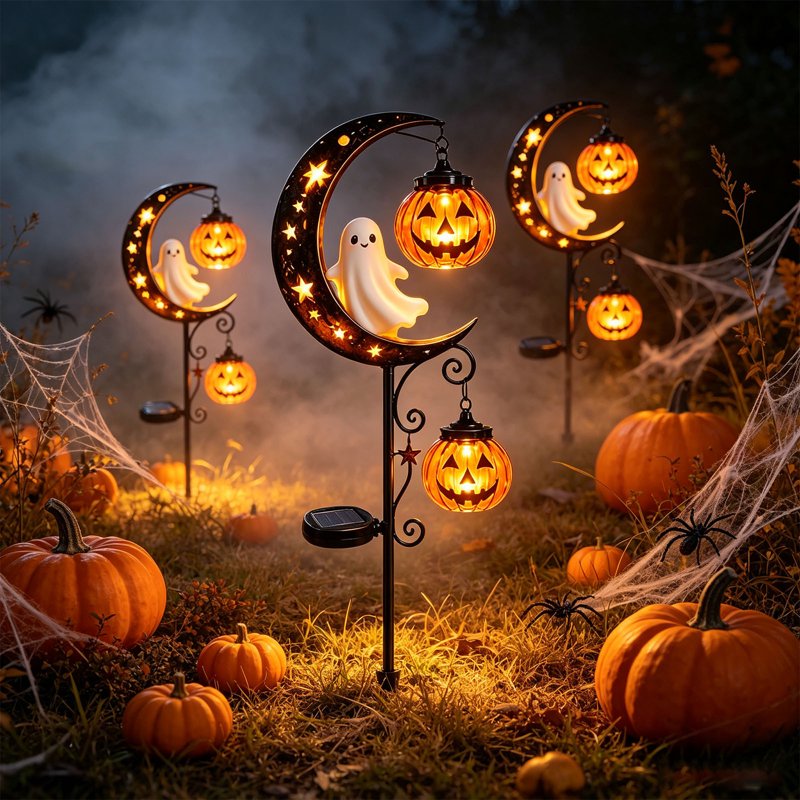 Solar Halloween Ghost & Moon Garden Stake Lights H - Waterproof Outdoor LED Lanterns