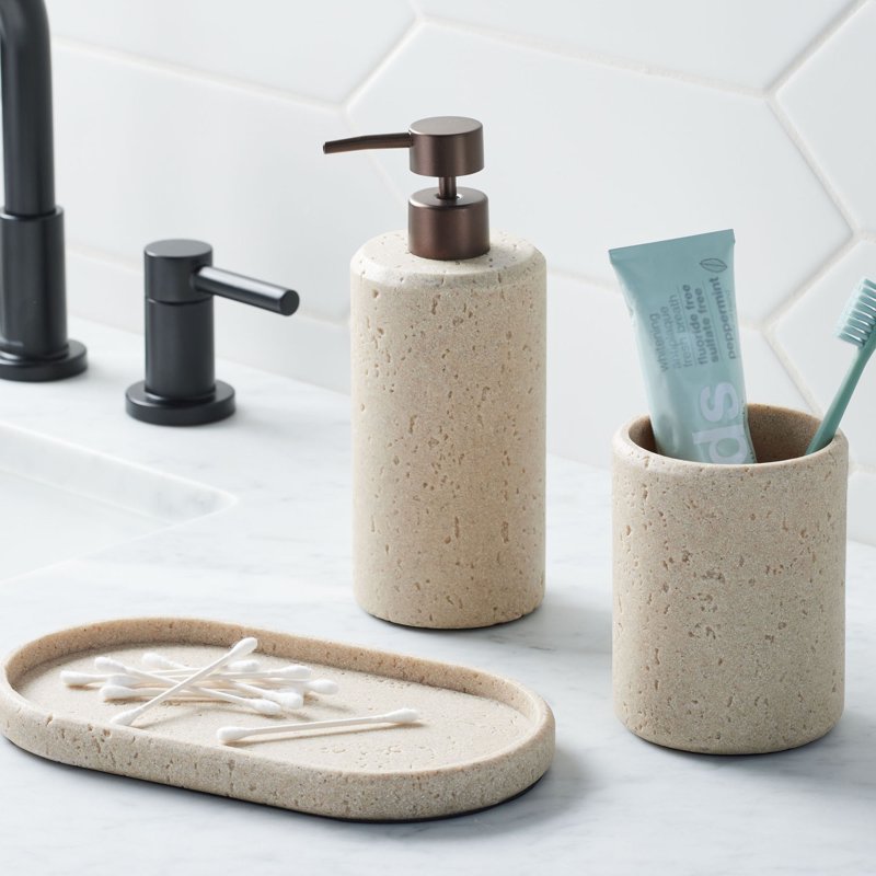 Faux Stone Soap Dispenser - 14 oz Bathroom & Kitchen Decor - Single Variation