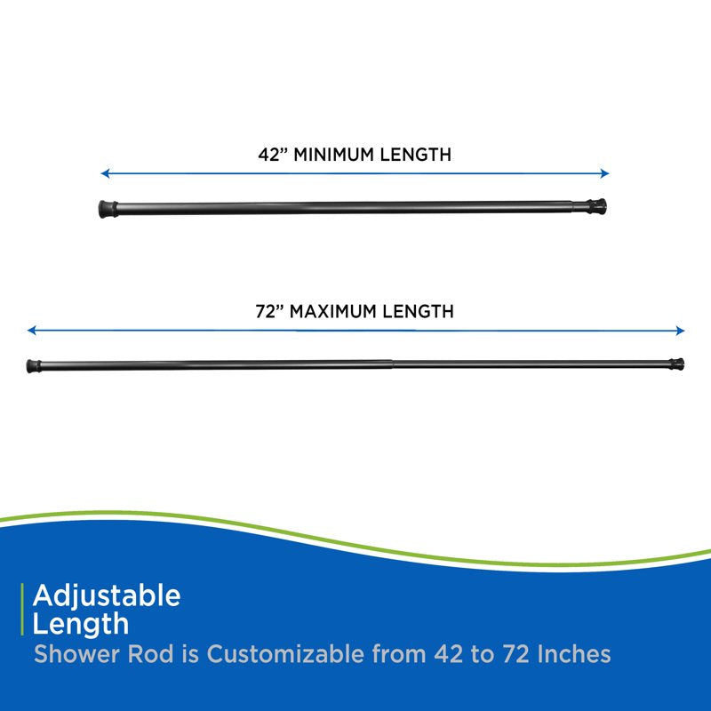 Kenney Twist & Fit Adjustable No Tools Shower Curtain Rod - Black, 42-72 Inch