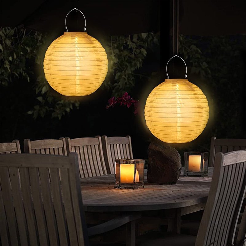 Solar Outdoor Lanterns - Waterproof Nylon Hanging Garden Lights, 2 Pack, 25cm, White