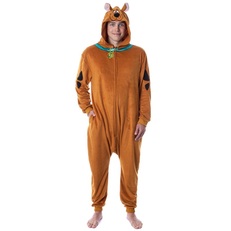 Men's Scooby-Doo Hooded Union Suit Pajama Sleepwear - Brown XXS/XS