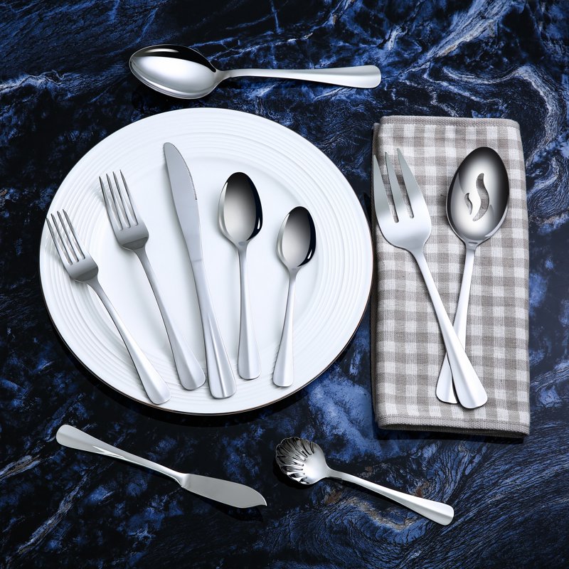 45-Piece Stainless Steel Flatware Set with Wooden Tray - 2 Pack