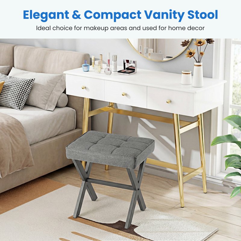 Modern Square Makeup Stool with Metal X Legs - Multiple Colors
