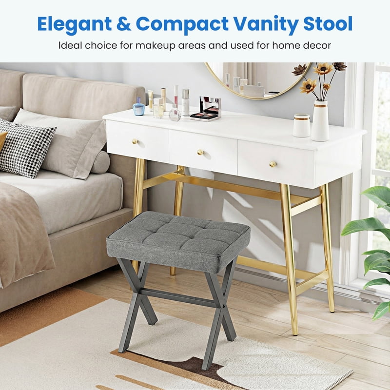 Modern Square Makeup Stool with Metal X Legs - Multiple Colors