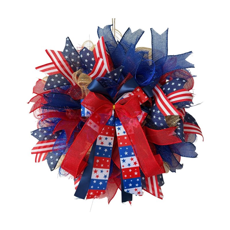 Patriotic 4th of July Wreath with Red White Blue Flowers - Variation Z0I