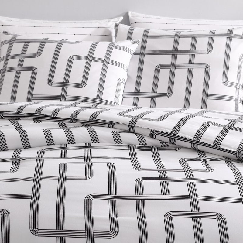 Reversible Twin Comforter Set with Subway Map Print - White Microfiber Bedding