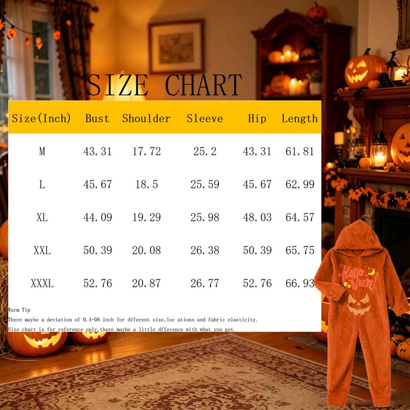 Unisex Pumpkin Jumpsuit Halloween Costume for Men Women 3XL - Cozy Fleece Cosplay Romper
