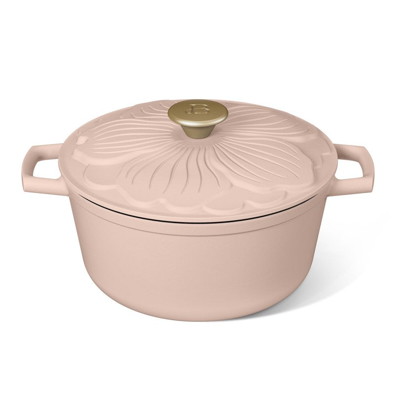 4 Quart Enameled Cast Iron Dutch Oven with Petal Lid - Rose