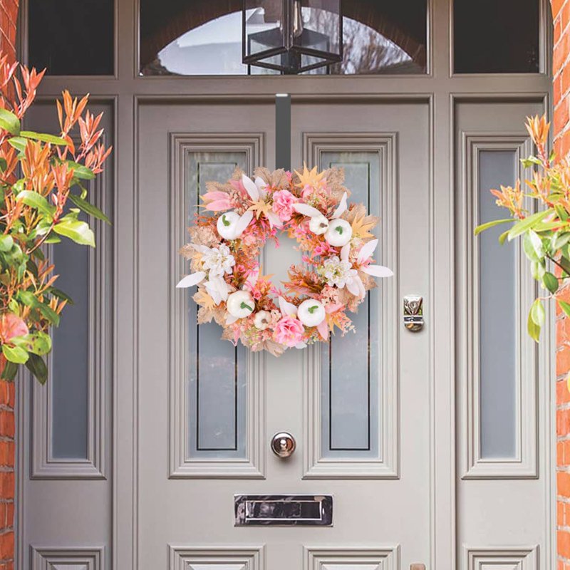Fall Pumpkin Wreath for Front Door - Autumn Thanksgiving Halloween Decor, 15.75in
