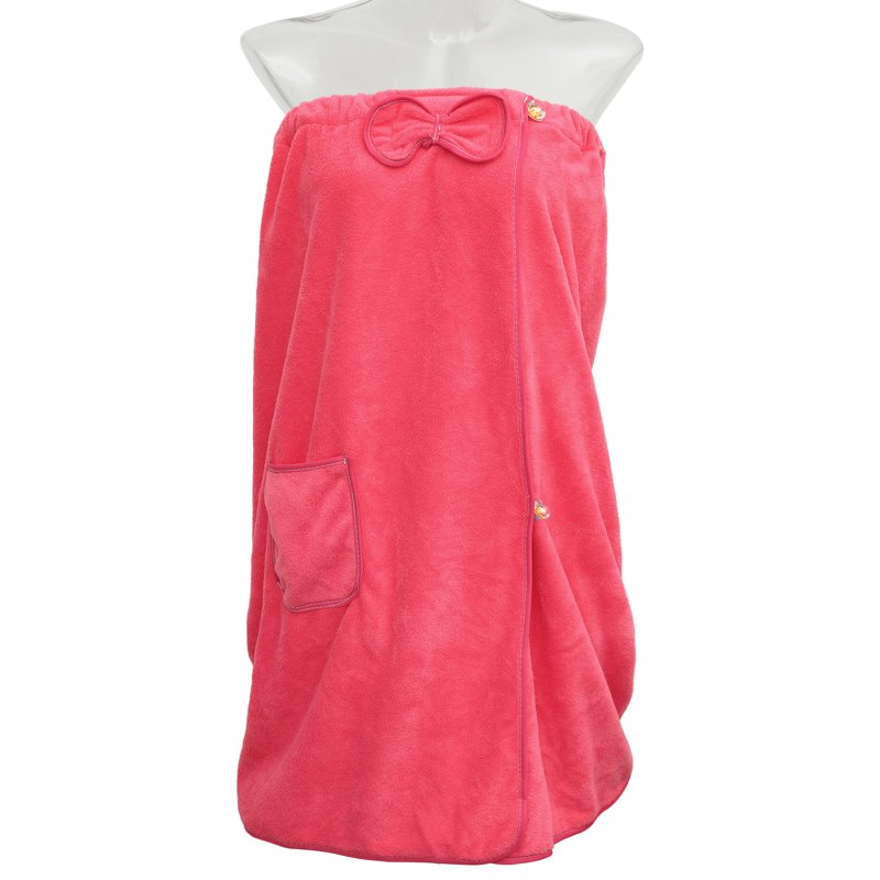 Women's Bath Wrap Towel with Pocket and Adjustable Closure - Rose Red