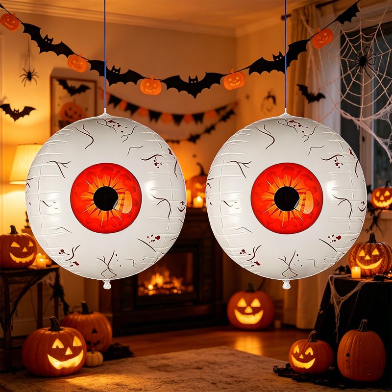 Red Inflatable Eyeball Halloween Decorations - 2PCS Bloodshot Horror Balloons Set